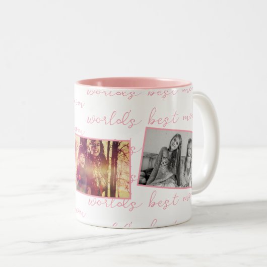 's Werelds beste mam roze aangepaste foto's Tweekleurige Koffiemok (Voorkant rechts)