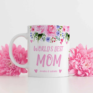 'S Werelds Beste Mama Kind Namen Waterverf Bloemen Koffiemok