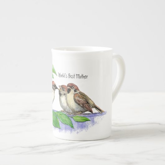 's Werelds beste mama, Moederdag Sparrow Familie Porselein Kop (Voorkant rechts)