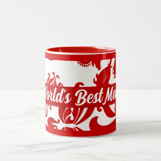 's Werelds beste mammakreel- en witte Damask Tweekleurige Koffiemok (Center)