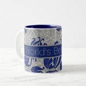 'S Werelds beste moeder blauw en grijs Damask Tweekleurige Koffiemok (Voorkant links)