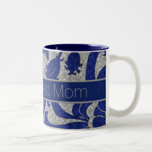 'S Werelds beste moeder blauw en grijs Damask Tweekleurige Koffiemok