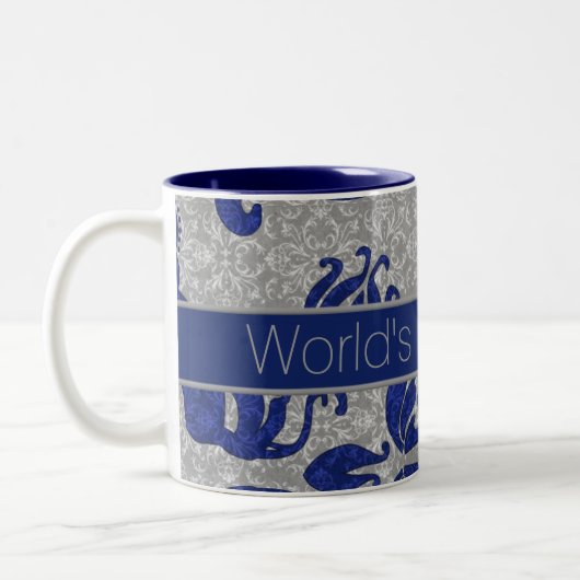 'S Werelds beste moeder blauw en grijs Damask Tweekleurige Koffiemok (Links)