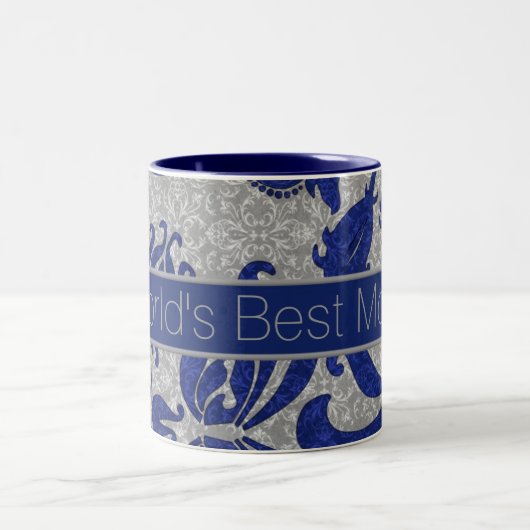 'S Werelds beste moeder blauw en grijs Damask Tweekleurige Koffiemok (Center)