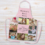 'S Werelds beste moeder fotocollage roze Schort<br><div class="desc">Een mooi roze schort souvenir cadeau voor je moeder ooit met een 8 foto collage van haar kinderen,  familieleden,  huisdieren,  enz.,  "World's Best Mom" en de namen van haar kinderen. Personaliseer of ze "mama",  "mama",  "mama" wordt genoemd.</div>