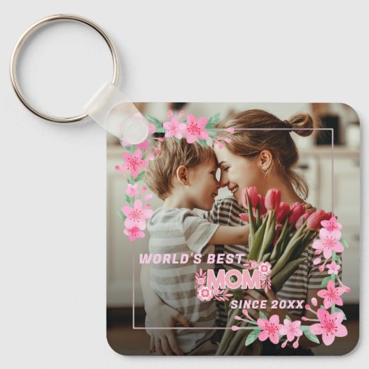 'S WERELDS BESTE MOEDER OOIT Foto Bloemen Aangepas Sleutelhanger (Voorkant)