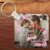 'S WERELDS BESTE MOEDER OOIT Foto Bloemen Aangepas Sleutelhanger (Voorkant)
