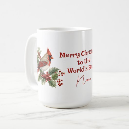 's Werelds beste Nana Kerst Rode Kardinaal Koffiemok (Voorkant links)