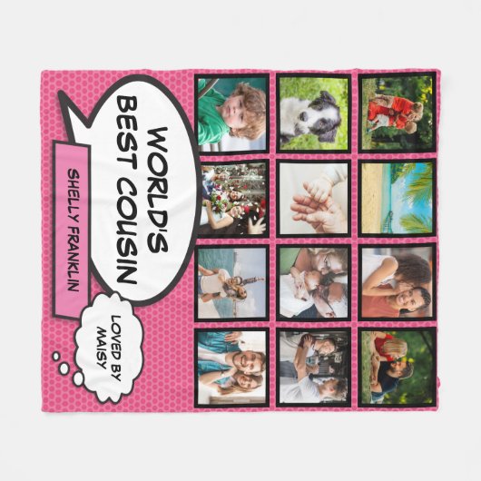 's Werelds beste neef fotocollage Comic Pink Fun Fleece Deken (Voorkant (Horizontaal))