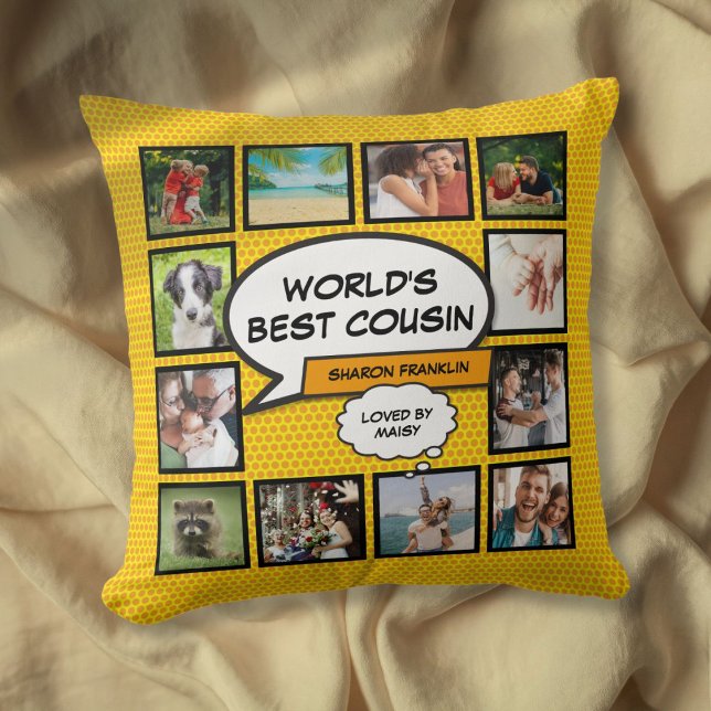'S Werelds Beste Neef Fotocollage Modern Fun Kussen (World's Best Cousin Photo Collage Modern Fun Throw Pillow)
