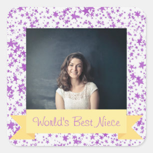 's Werelds beste nichtje foto aangepaste Paarse st Vierkante Sticker