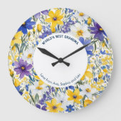 'S Werelds Beste Oma  Bloemen Gepersonaliseerd Grote Klok (Voorkant)
