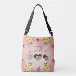's Werelds beste oma bloemenhart foto Lijst Crossbody Tas