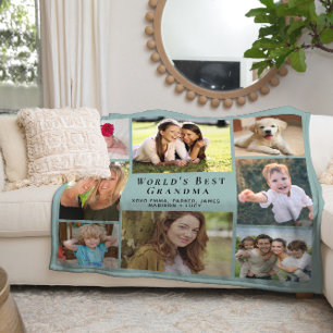 's Werelds beste oma fotocollage Sage Sherpa Deken