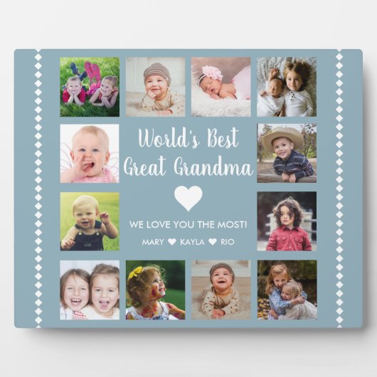 'S Werelds Beste Oma Grootkinderen 12 Foto Blauw Fotoplaat (Voorkant)