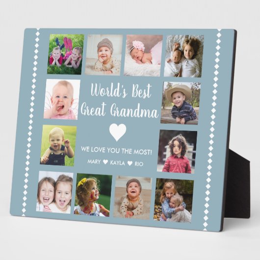 'S Werelds Beste Oma Grootkinderen 12 Foto Blauw Fotoplaat (Zijkant)