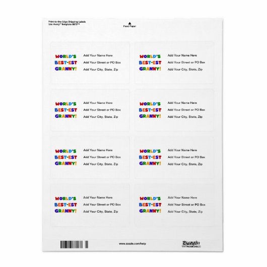's Werelds beste oma heldere kleuren Etiket (Full Sheet)