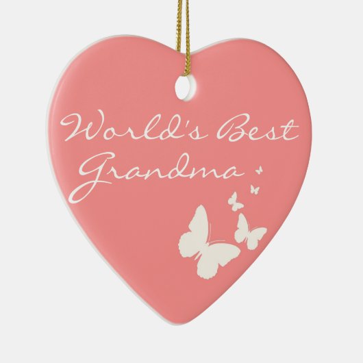 's Werelds beste oma roze vlinder hartversiering Keramisch Ornament (Rechts)