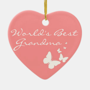's Werelds beste oma roze vlinder hartversiering Keramisch Ornament