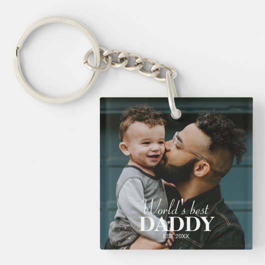 's Werelds beste papa aangepaste foto Unieke toets Sleutelhanger (Voorkant)