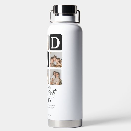 's Werelds Beste Papa Modern Multi Photo Grid Waterfles (Achterkant)