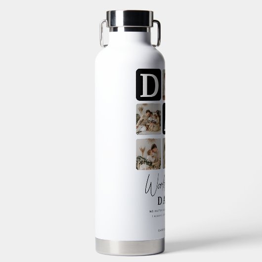's Werelds Beste Papa Modern Multi Photo Grid Waterfles (Voorkant)