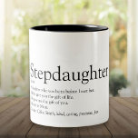 's Werelds beste Stepdochterdefinitiefilm Tweekleurige Koffiemok<br><div class="desc">Pas uw speciale stiefdochter of hijastra aan om een uniek geschenk te creëer. Een perfecte manier om haar te shows hoe geweldig ze elke dag is. Ontworpen door: Thisnotme©</div>