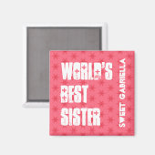 's Werelds beste SUSTER aangepaste naam roze sterr Magneet (Voorkant / Achterkant)