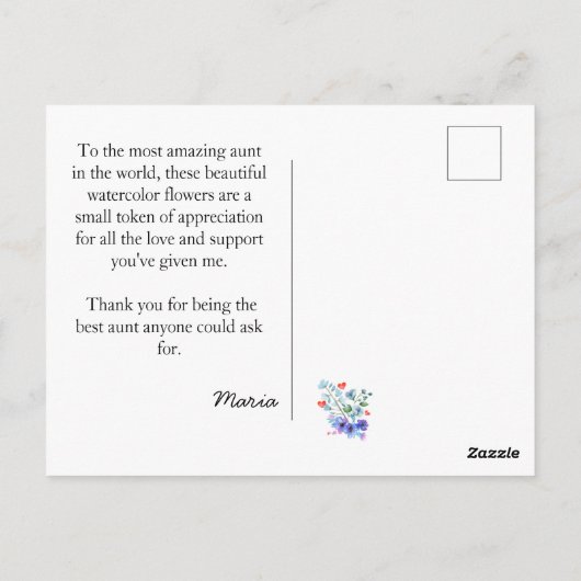 's Werelds beste tante Sentimental Waterverf Flowe Briefkaart (Achterkant)