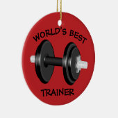 's Werelds beste trainer 2-zijdige barbel en duw o Keramisch Ornament (Rechts)