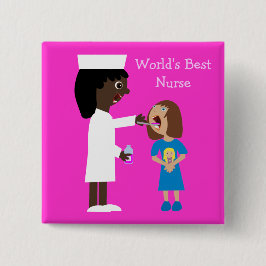 's Werelds beste verpleegster en Cartoon Vierkante Button 5,1 Cm