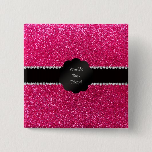 's Werelds beste vriend roze glitter Vierkante Button 5,1 Cm (Voorkant)