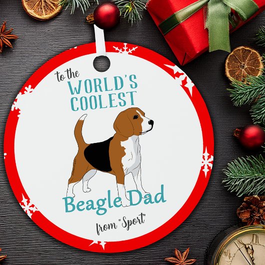 'S Werelds coolste Beagle Dad Dog Drawing Round Metalen Ornament
