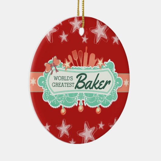 'S Werelds grootste bakker culinaire kerstversieri Keramisch Ornament (Rechts)
