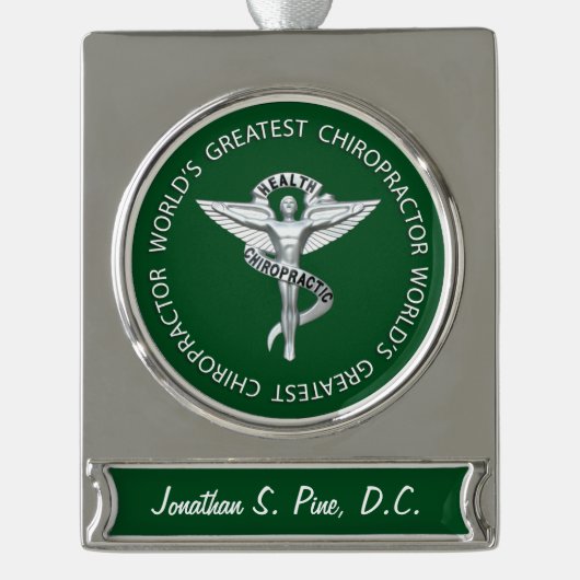 's Werelds grootste gepersonaliseerde chiropractor Verzilverd Banner Ornament (Voorkant)