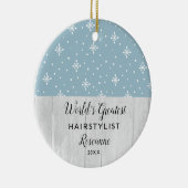 's Werelds grootste Haarstylist Snowflakes Geperso Keramisch Ornament (Rechts)