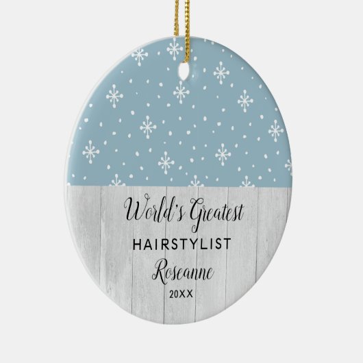 's Werelds grootste Haarstylist Snowflakes Geperso Keramisch Ornament (Rechts)