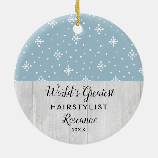 's Werelds grootste Haarstylist Snowflakes Geperso Keramisch Ornament (Achterkant)