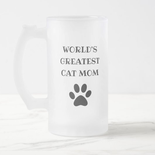 's Werelds grootste kat mam aangepaste tekst op ma Matglas Bierpul (Links)