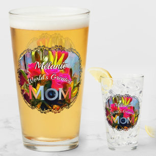 's Werelds grootste mam bloemen PM0001 Beer Glas