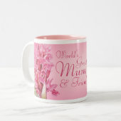 's Werelds grootste moeder & vriend roze orchidee  Tweekleurige Koffiemok (Voorkant links)