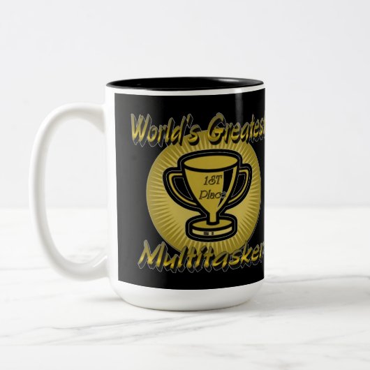 's Werelds grootste Multitasker Trophy Tweekleurige Koffiemok (Links)