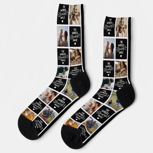 's Werelds grootste Oom Black Photo Collage Socks Sokken (Links)