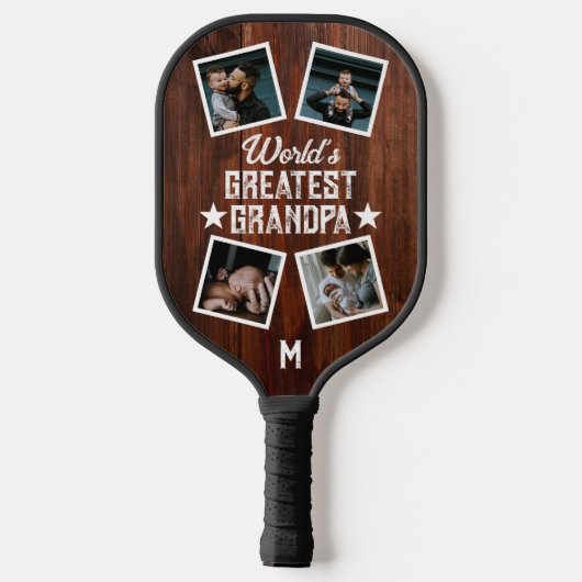 's Werelds grootste opa fotocollage monogram Pickleball Paddle (Achterkant)