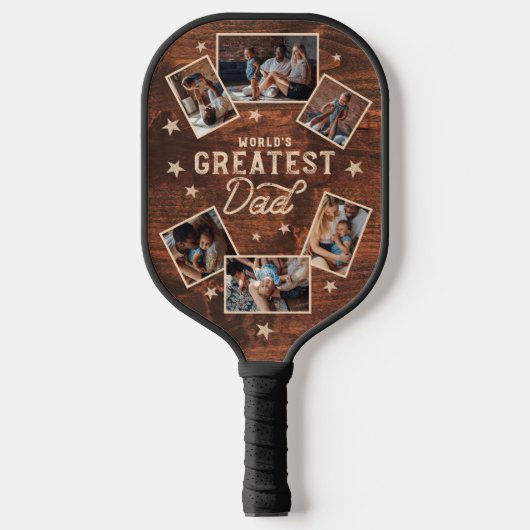 's Werelds grootste pap Woodgrain Six Photo Collag Pickleball Paddle (Voorkant)