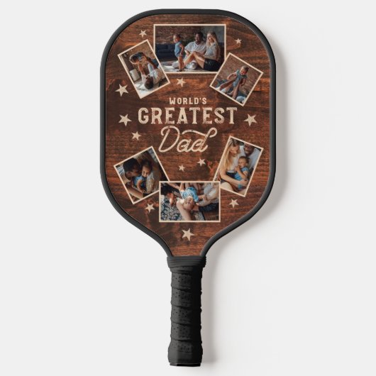 's Werelds grootste pap Woodgrain Six Photo Collag Pickleball Paddle (Achterkant)