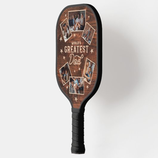 's Werelds grootste pap Woodgrain Six Photo Collag Pickleball Paddle (Links)