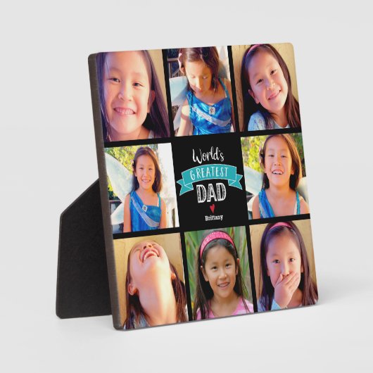 's Werelds Grootste Papa Blauwgroen 8 Fotocollage  Fotoplaat (Voorkant)