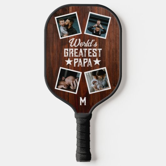 's Werelds grootste Papa fotocollage Monogram hout Pickleball Paddle (Voorkant)