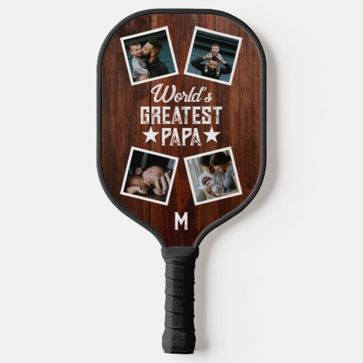 's Werelds grootste Papa fotocollage Monogram hout Pickleball Paddle (Achterkant)